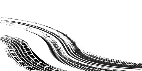 Grunge tire track, wheel braking marks. Truck, car or motorcycle tread pattern silhouette. Auto race, motorsport, speed racing design element. Vector illustration © AYA