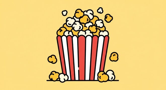 Cartoon popcorn bucket with yellow background suitable for entertainment concepts