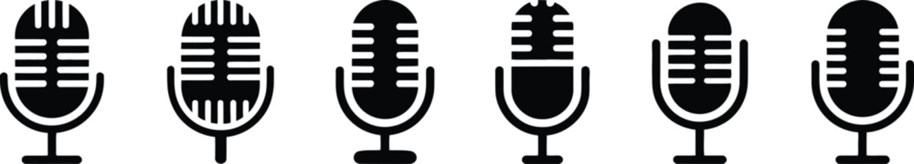 microphone icons set vintage and modern studio handheld silhouettes © AIcon Star