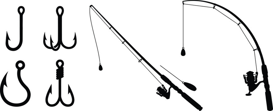 fishing hook rod reel silhouette vector set for stickers decals tshirt