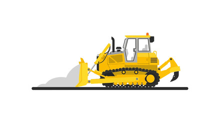 Obraz premium Yellow Bulldozer Working on Construction Site, Earth Moving Equipment