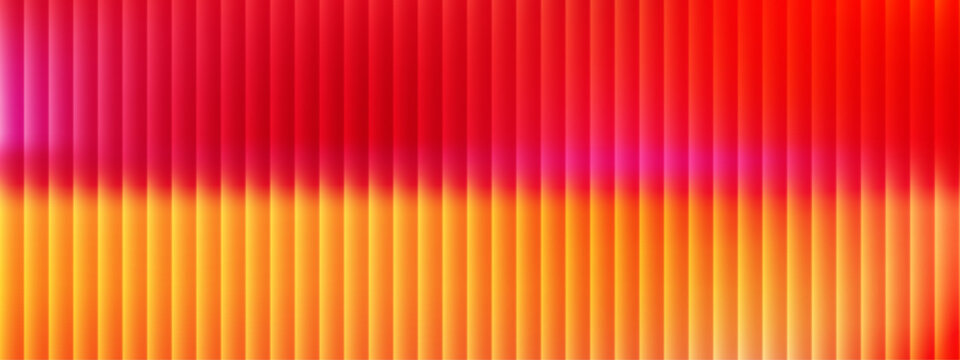 Ribbed glass surface pattern with vertical lines and gradient background from yellow to orange UV filter striped color transparent textured backdrop