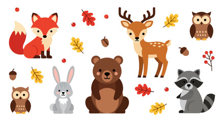 Fototapeta premium Charming Woodland Creatures Illustration Set for Autumn Designs.