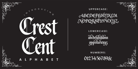 Crest Cent elegant blackletter gothic script alphabet font for medieval luxury branding © Kiki