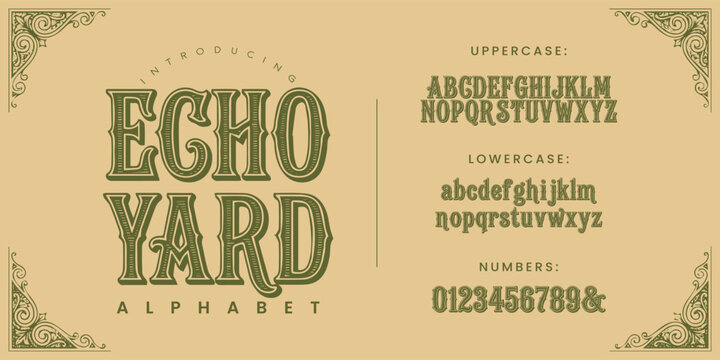 Echo Yard vintage western slab serif alphabet font for rustic label design