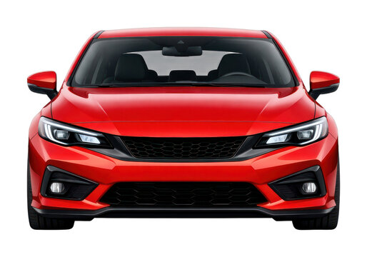 PNG Sleek red sedan front view on white background.