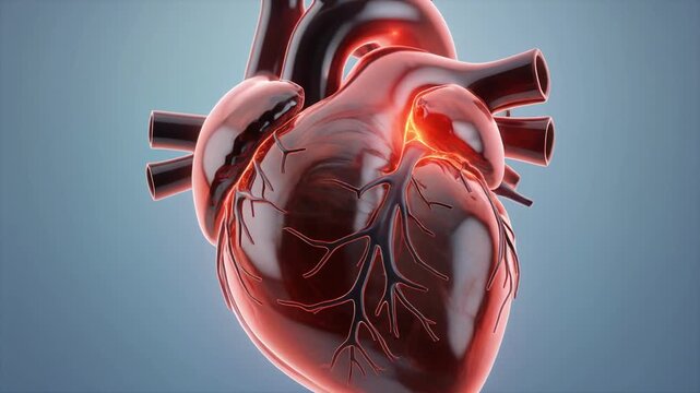 3D animated beating heart with blood flow simulation