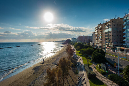 Afternoon Sun Over Finikoudes Beach Promenade, Larnaca, Cyprus
