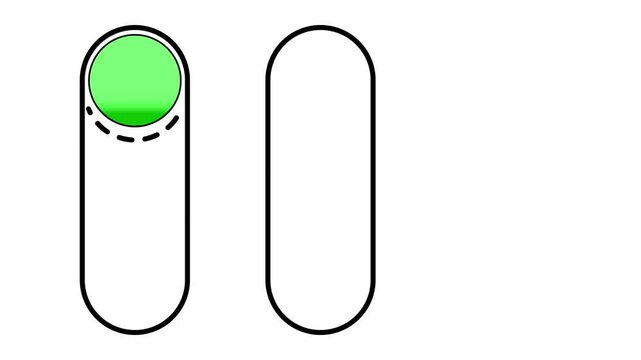 Clean animated UI toggle switches in green, red, and yellow on a white background. Minimalist motion graphic element for app interfaces, web design, and tech themes.