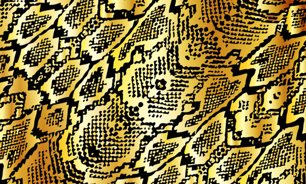 Black and gold snake skin pattern. exotic scales surface.