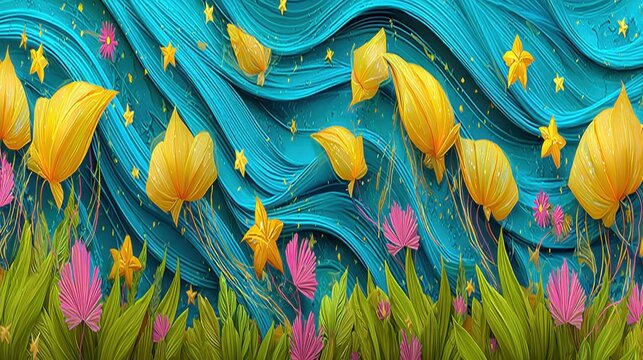 Whimsical Floral Dreamscape A Vibrant Symphony of Colors and Shapes.