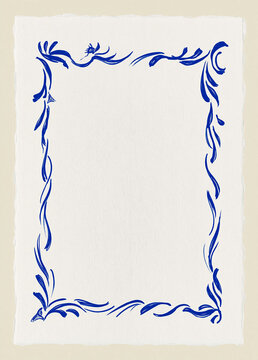 Decorative blue border illustration on textured paper, creating an elegant frame for copy space design