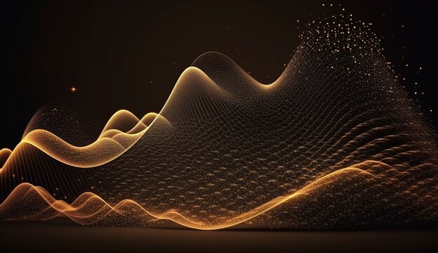 golden abstract digital wave grid lines background
