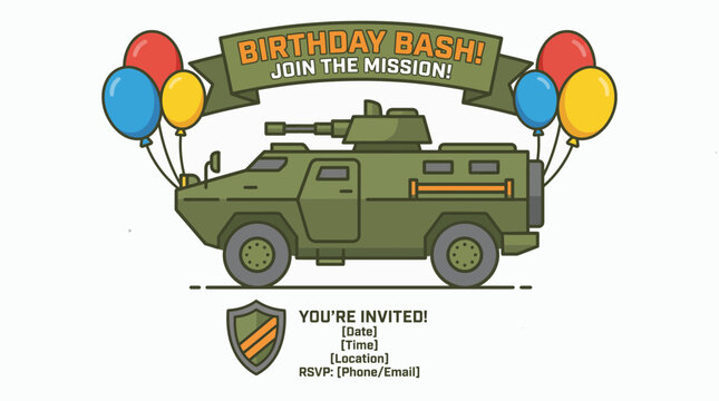 Armored Vehicle Birthday Party Invitation Vector