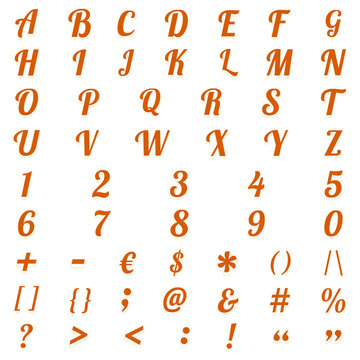 Punctuations, alphabet, printable png lettering in retro style