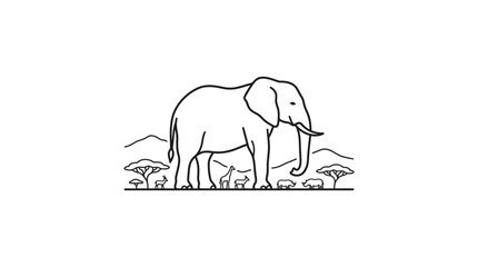 African Safari Wildlife Illustration: Elephant, Giraffe, Antelope, Rhino © alfan fikri