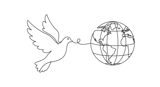 Dove flying with globe, symbol of peace and harmony