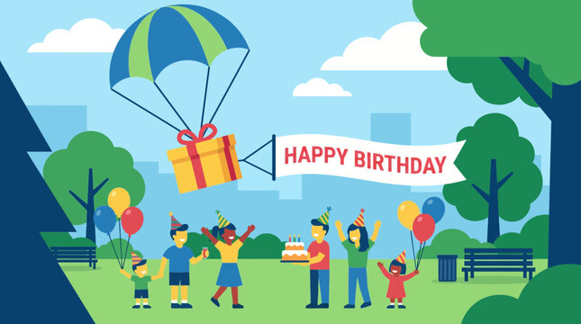 Parachute Drop Birthday Party Festive Vector