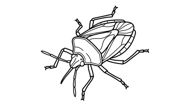 Stink bug side view line art illustration.