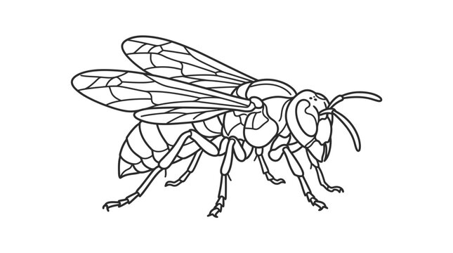 Wasp insect line art drawing isolated on white.