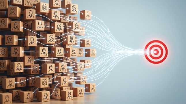 Concentration of People Cubes Towards a Target - Business Goal Achievement Concept