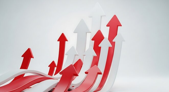 Vibrant Red and White Upward Arrows Array in Modern Studio