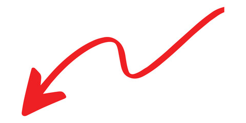 Red hand drawn curved arrow isolated on transparent background. pointer direction sign doodle © MdOmar