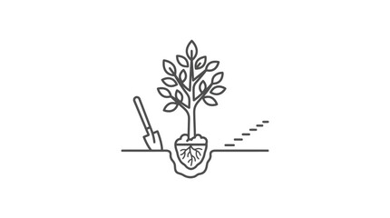 Young tree being planted with a shovel in soil. © Ucul