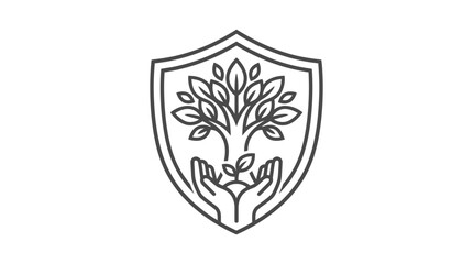 Fototapeta premium Protection shield with hands holding a growing tree.