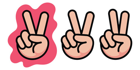 Fototapeta premium Set of three peace sign hand gestures with different styles on transparent background