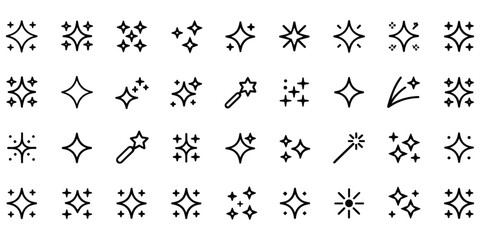 Sparkles and stars, magic wand, twinkle and glitter, light effect collection, vector set © MdOmar
