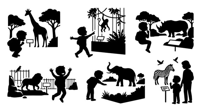 Children explore zoo exhibits.