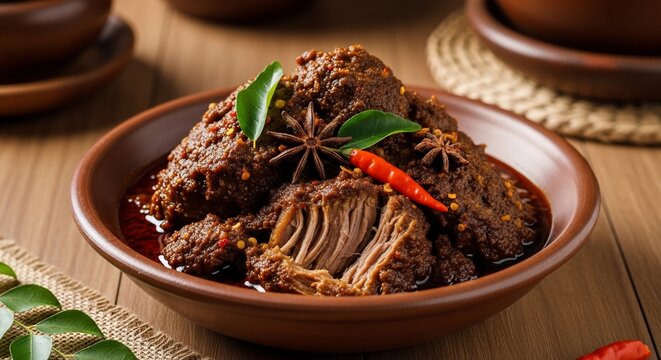Close up rendang meat dish