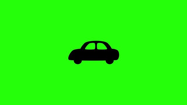 4K horizontal layout featuring a clean silhouette of an automobile sedan car from side view bouncing. Dynamic popup icon for ride sharing tracking interface.