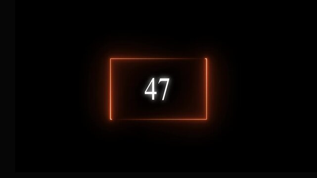 countdown timer animation, 47 counting down seconds neon number black background animation.