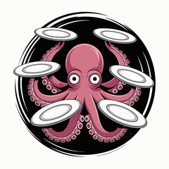 Pink octopus with flying saucers. © joni
