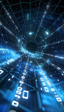 Cyber security tunnel data stream digital lock binary code network grid abstract technology blue light internet safety cyber defense virtual reality secure connection data flow information safety
