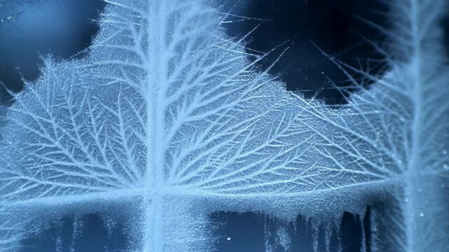 Timelapse of frost crystals growing on glass