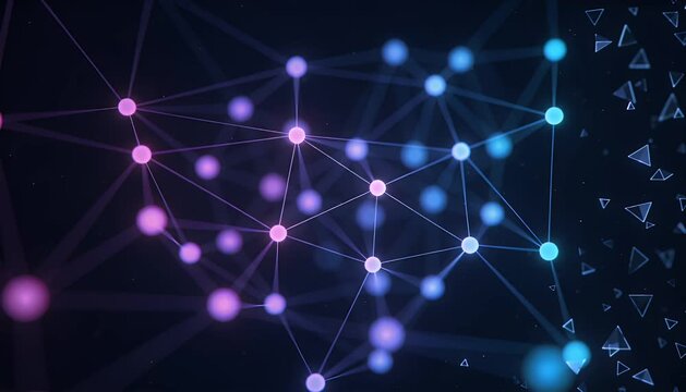 Abstract network connection technology digital background data pattern neon futuristic grid with glowing node and digital sphere neon light data flow abstract geometry tech pattern cyber blur sphere