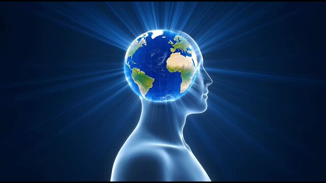 Human Mind with Glowing Earth Concept Digital Art Representation of Global Consciousness and Brain Connection