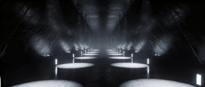 Futuristic corridor sci fi hallway abstract light dark tunnel dramatic shadow glowing floor modern architecture surreal space mysterious atmosphere fantasy scene futuristic tunnel abstract corridor