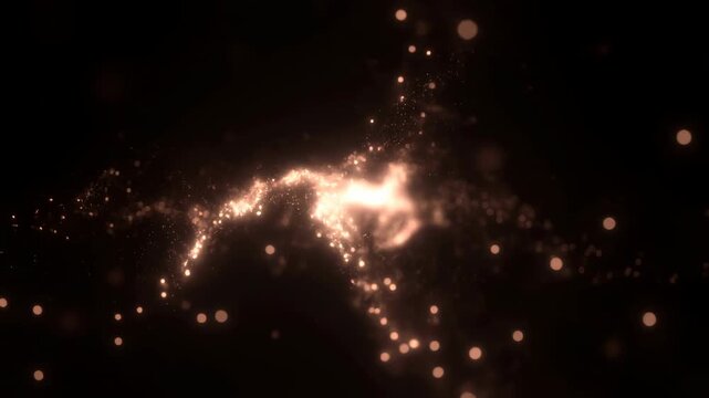 Abstract golden particle trail swirling on black background