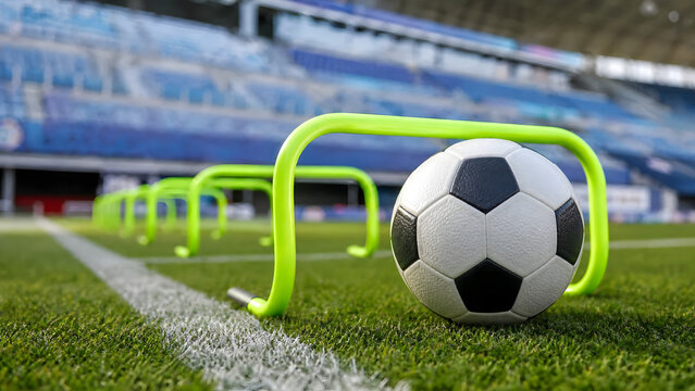 soccer ball agility hurdle training football stadium grass field sports equipment outdoor practice agility drill setup grass field inside stadium