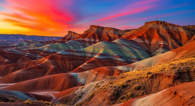 Colorful mountains sunset landscape