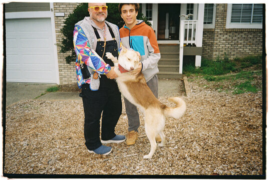 Father Son Dog Front House Portrait