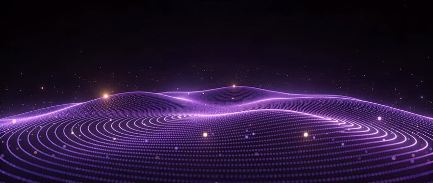 Futuristic landscape purple wave abstract background digital art neon light glowing line technology concept particle field sci fi virtual space abstract neon wave background digital landscape