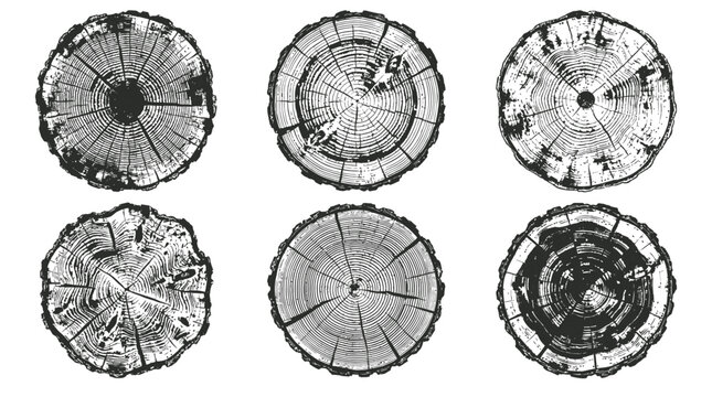 Detailed Vintage Wood Log Cross Section Collection &ndash; Realistic Tree Trunk Rings Texture Slice Illustration Set