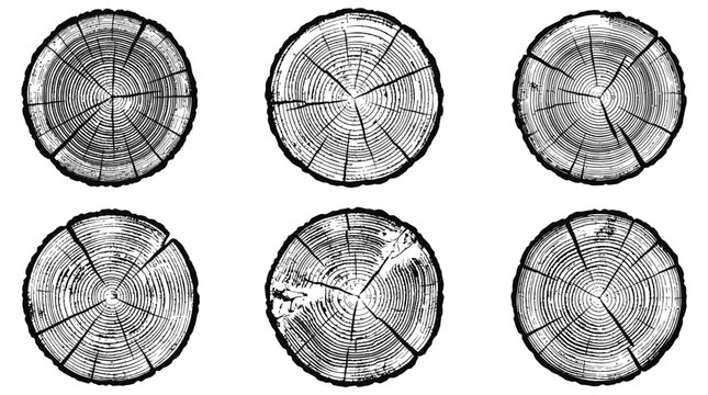 Detailed Vintage Wood Log Cross Section Collection &ndash; Realistic Tree Trunk Rings Texture Slice Illustration Set