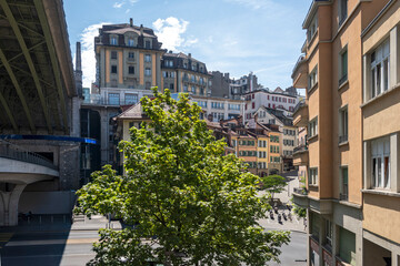 Obraz premium Building and street at city of Lausanne, Switzerland