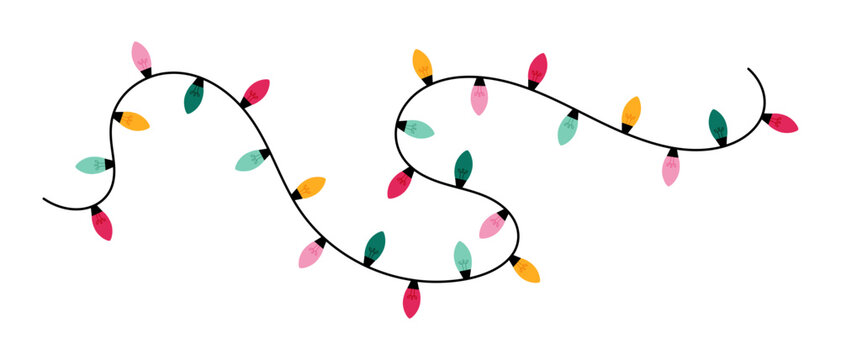 Christmas Lights Holiday Decoration Vector, Festive Xmas String Light Garland Illustration for Greeting Card, Banner, Cover and Background.